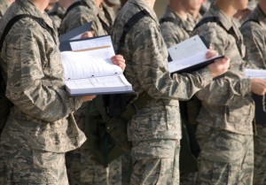 group of service members lining up to get military tuition asistance