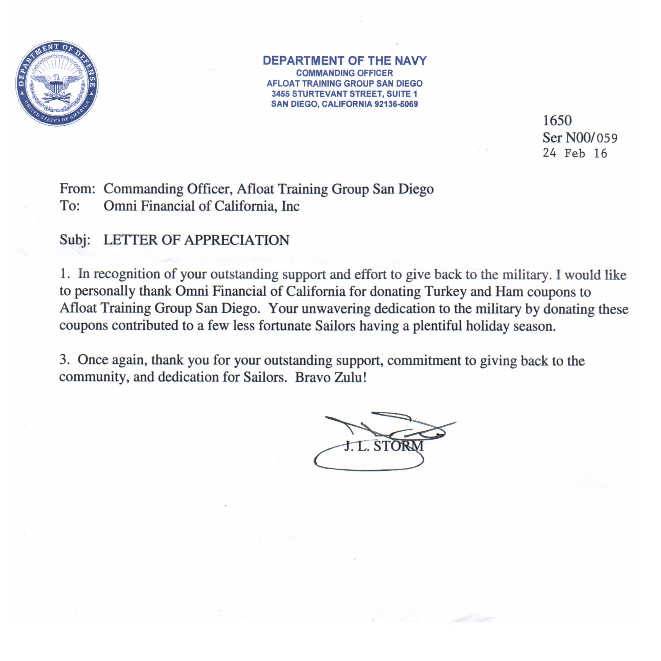 The air force is responsible for protecting the skies and the airspace, and they are funded by the government. Air Force Spouse Letter Of Appreciation - Omni Military Loans® in San Diego, CA
