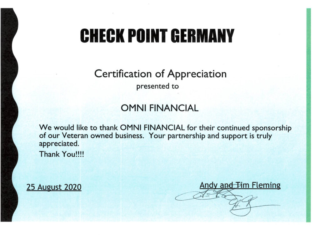 Check Point Germany Certificate of Appreciation