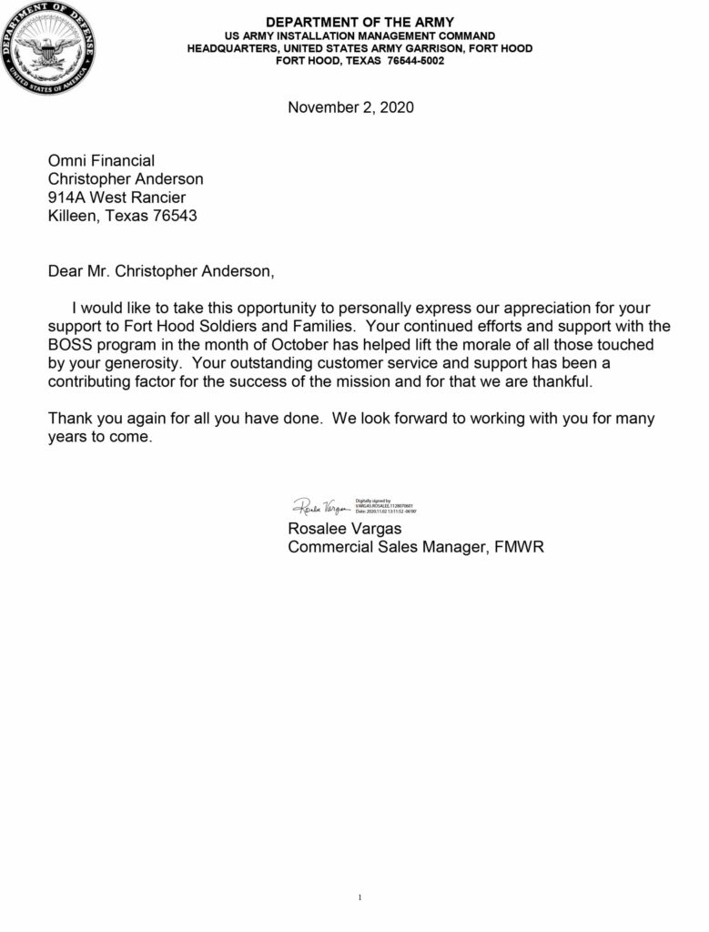 Boss Program Letter of Appreciation