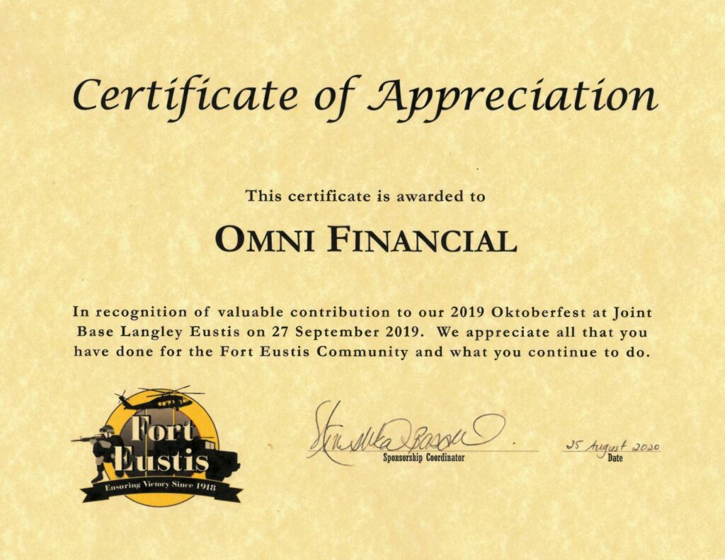 Oktoberfest Certificate of Appreciation
