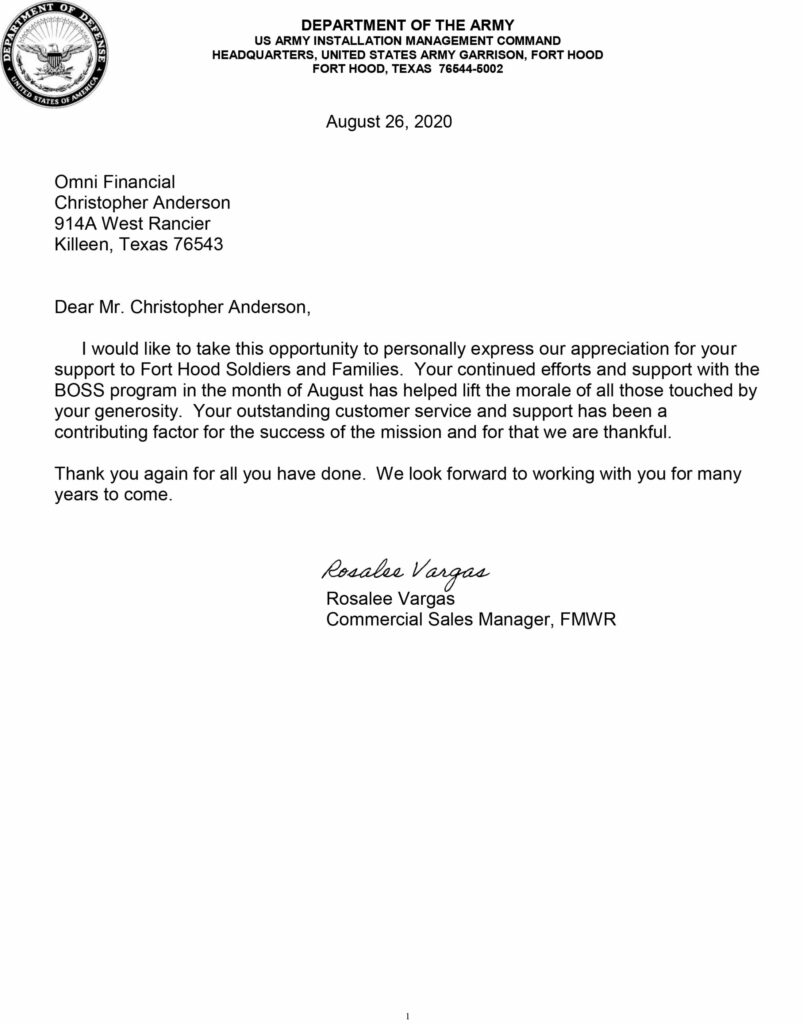 Boss Program Letter of Appreciation