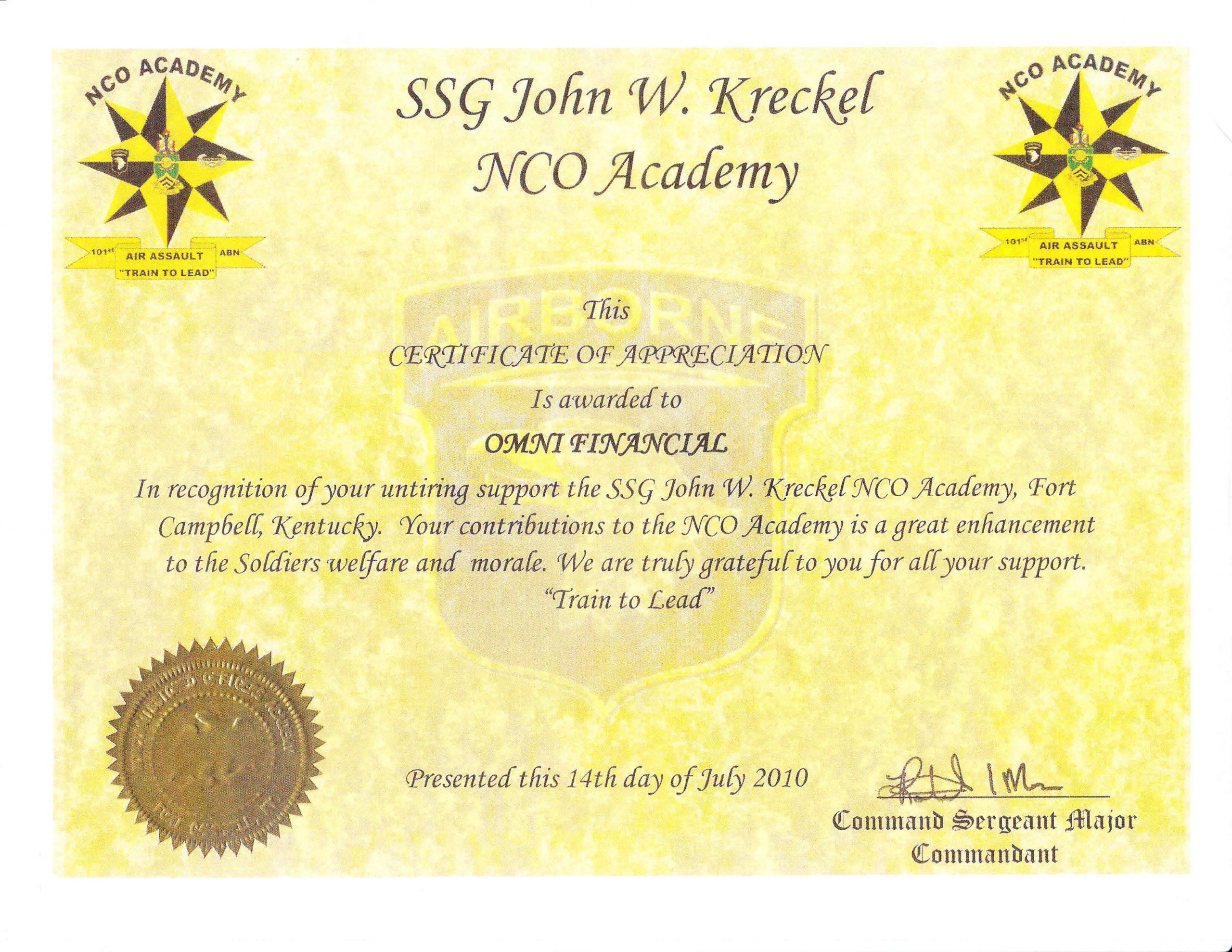 SSG John W. Kreckel – NCO Academy