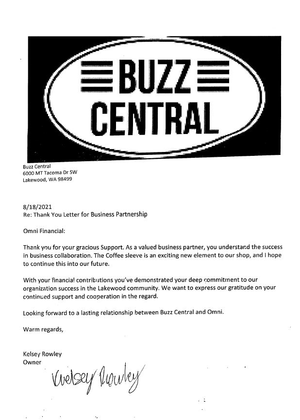 Buzz Central Thank You Letter