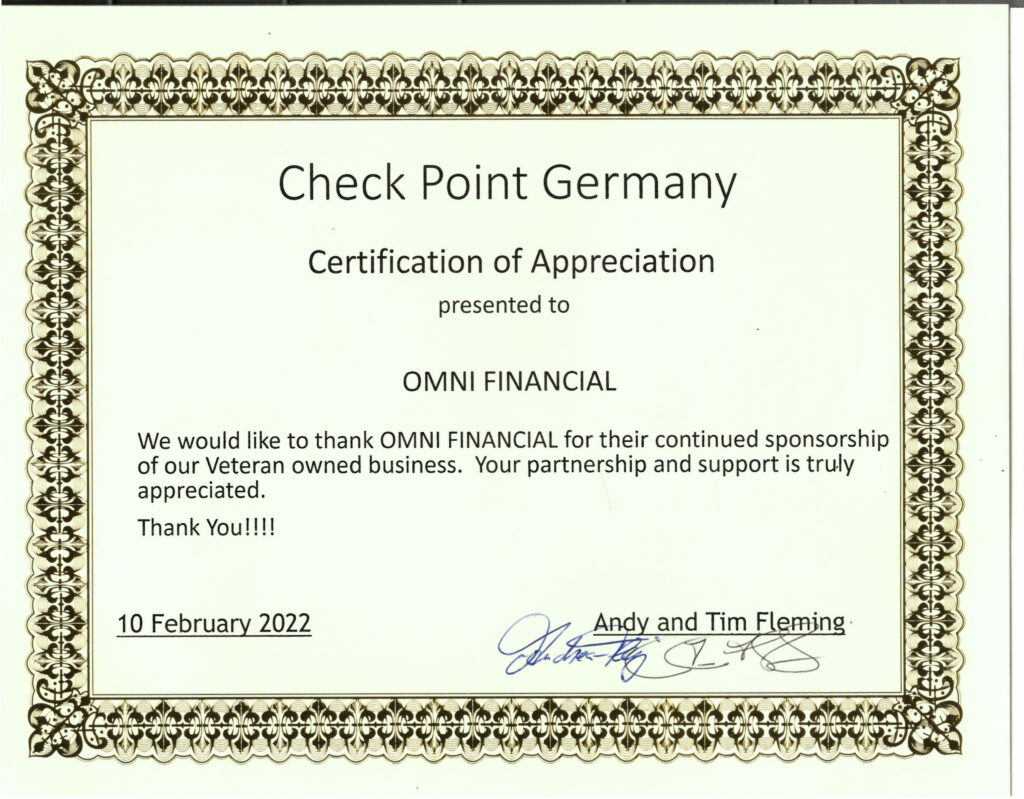 Check Point Germany Certificate of Appreciation