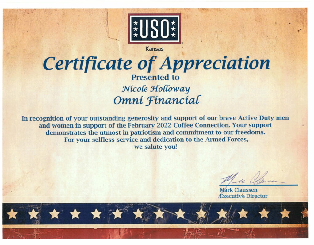 Coffee Connection Certificate of Appreciation