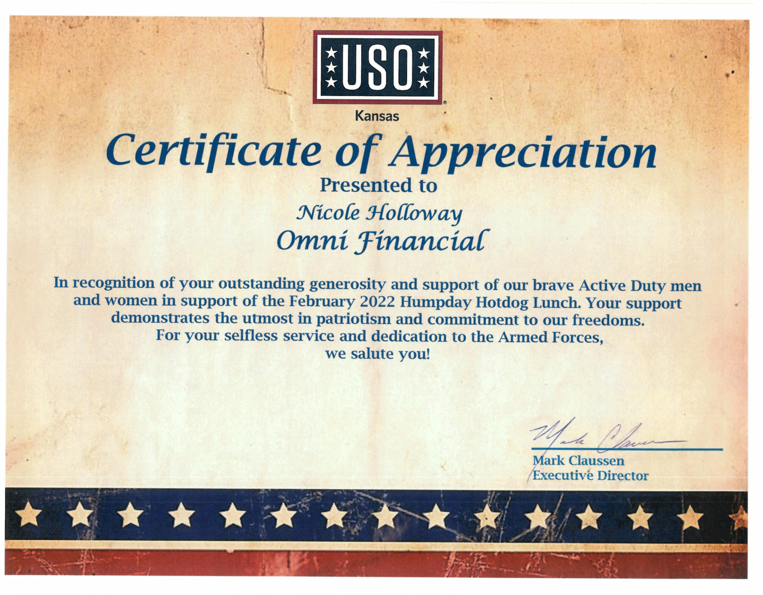 Humpday Hotdog Certificate of Appreciation