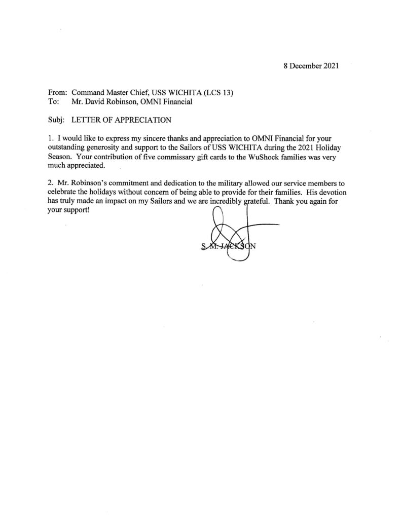 USS Wichita Letter of Appreciation