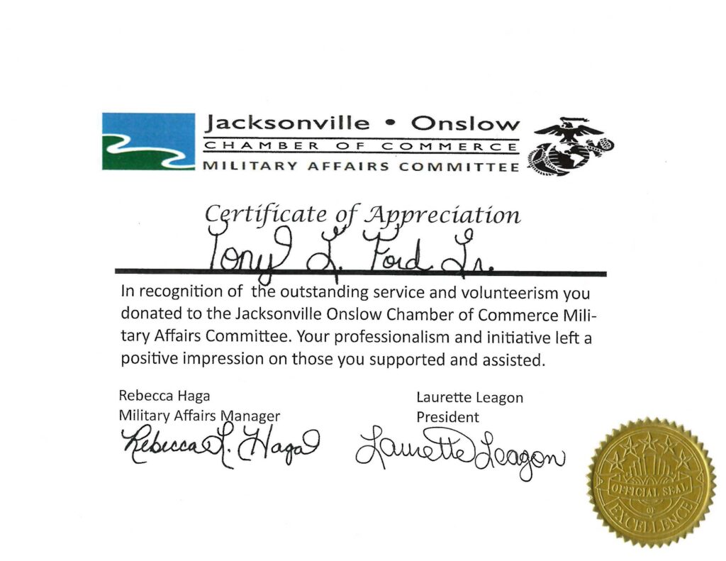 Military Affairs Committee Certificate of Appreciation