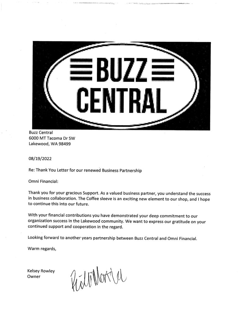 Buzz Central Thank You Letter