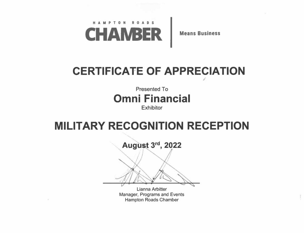 HRCC Military Recognition Reception August Certificate of Appreciation