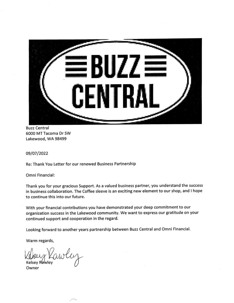 Buzz Central Thank You Letter