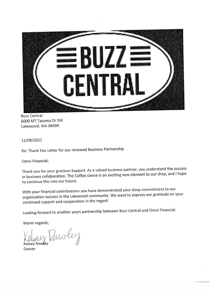 Buzz Central Thank You Letter